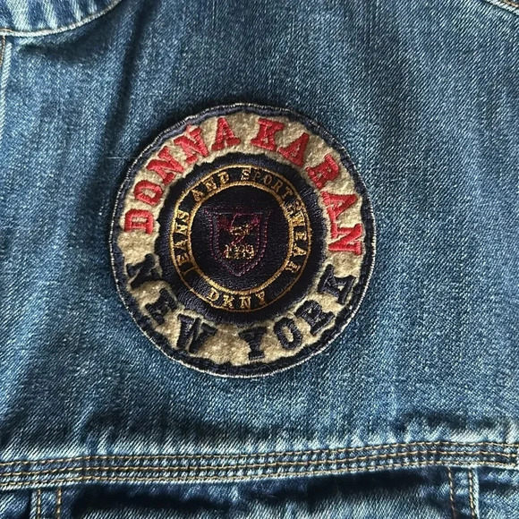 Vintage ‘92 Designer Donna Karan NY Denim Felt Letterman Vest Streetwear Retro - Picture 8 of 11
